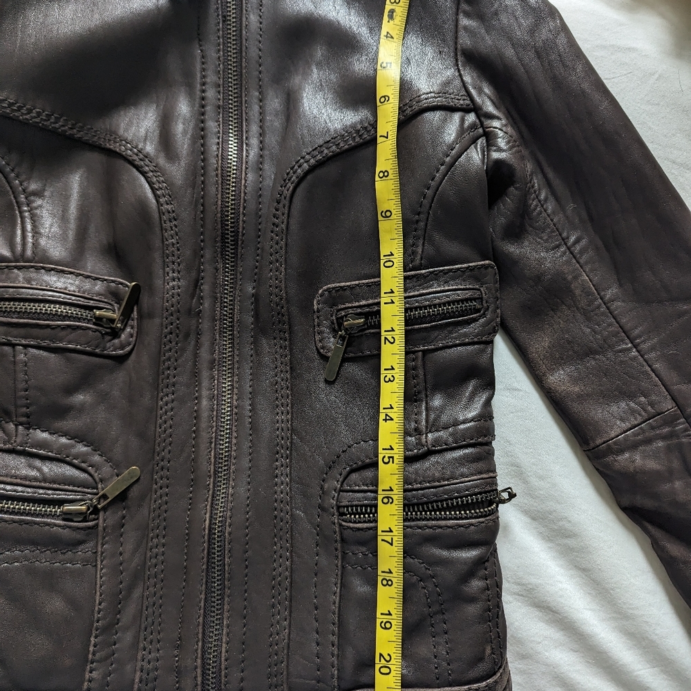 Aqua aviation inspired leather jacket with lambswool collar and zipper details - Picture 6 of 14